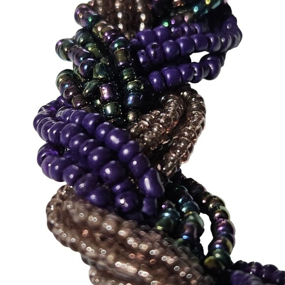 Handcrafted Twisted Seed Beaded Bracelet Purple Gold Beads Fashion Jewelry Women - Picture 4 of 6